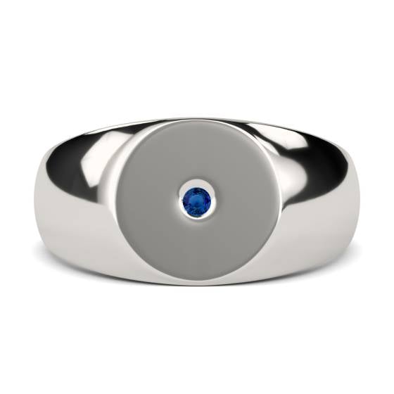 Round Blue Sapphire Gemstone Bezel Set Gents Oval Signet Ring
