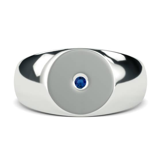 Round Blue Sapphire Gemstone Bezel Set Gents Oval Signet Ring