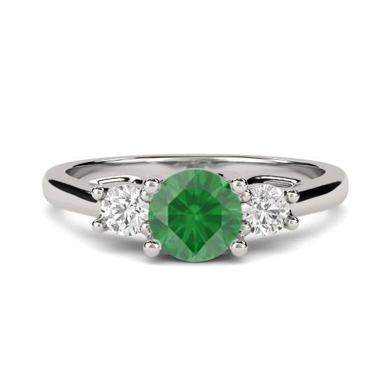 3 Stone Emerald Diamond Ring With Shoulder Diamonds