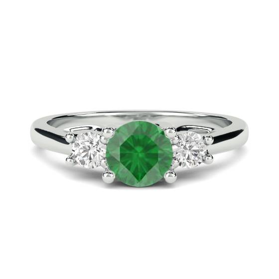 3 Stone Emerald Diamond Ring With Shoulder Diamonds