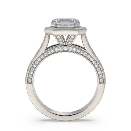 Asscher Diamond Single Halo Vintage Ring