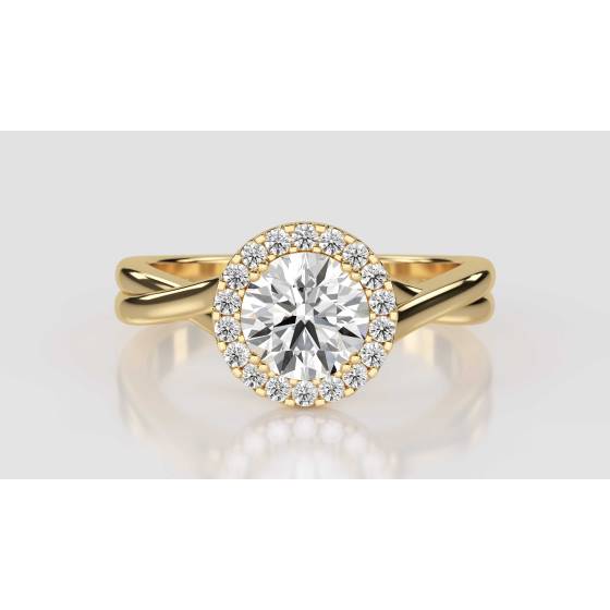 1.32ct VVS2/D Lab Grown Round Diamond Halo Ring in 18k Yellow Gold