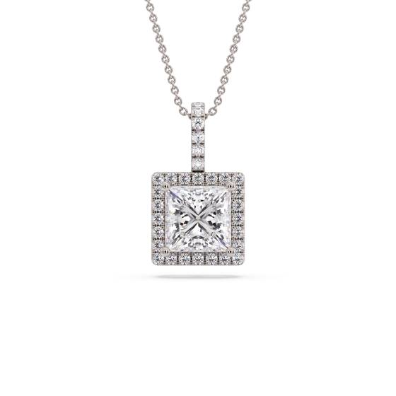 Princess Diamond Single Halo Pendant