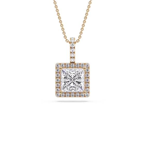 Princess Diamond Single Halo Pendant