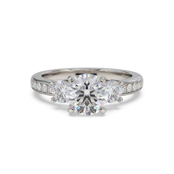 3 Stone Round Diamond Ring With Shoulder Diamonds