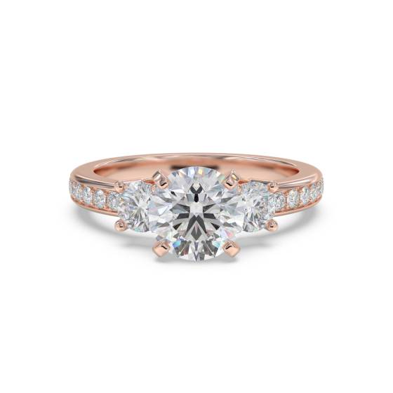 3 Stone Round Diamond Ring With Shoulder Diamonds