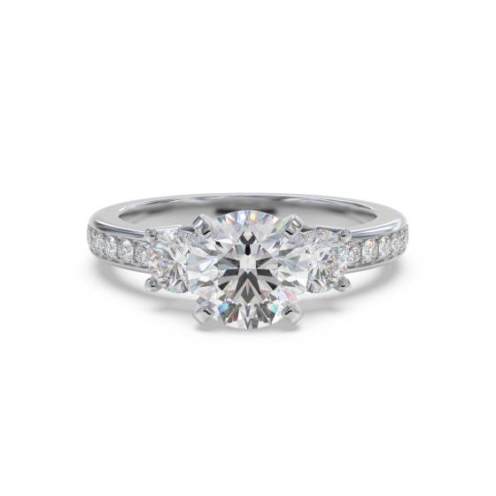 3 Stone Round Diamond Ring With Shoulder Diamonds