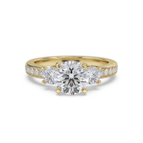 3 Stone Round Diamond Ring With Shoulder Diamonds