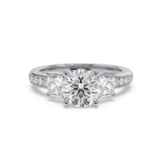 3 Stone Diamond Ring With Shoulder Diamonds