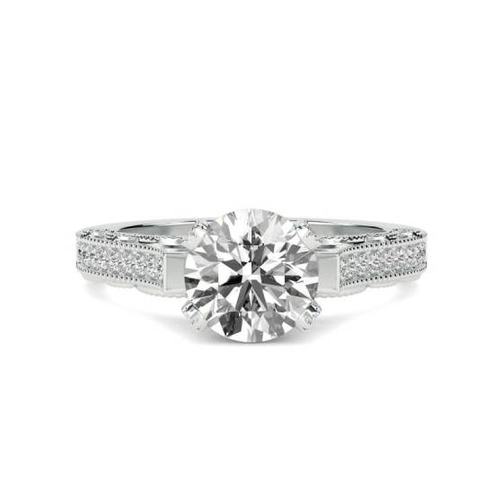 0.75ct SI2/G Round Cut Labgrown Vintage Shoulder Set Ring