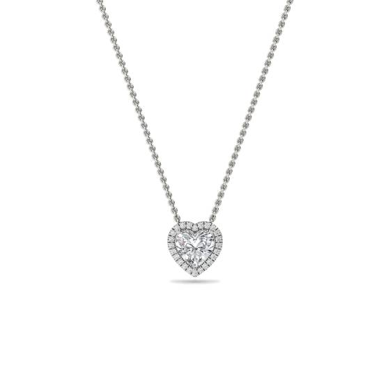 0.85ct VS/D-E Heart Cut Natural Diamond Halo Pendant
