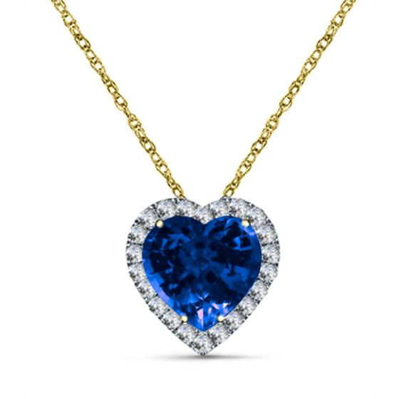 Heart Shaped Blue Sapphire and Diamond Pendant