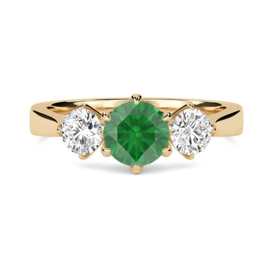 3 Stone Emerald Diamond Ring With Shoulder Diamonds