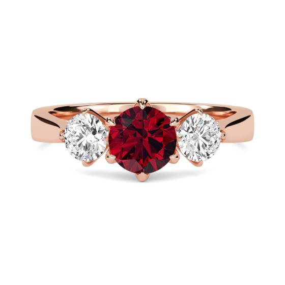 3 Stone Ruby Diamond Ring With Shoulder Diamonds