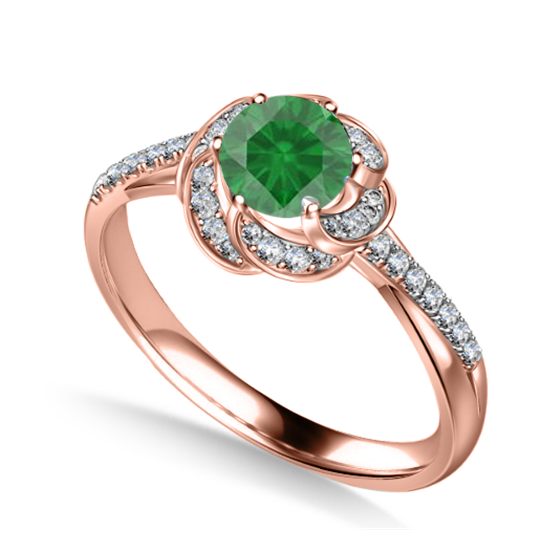 Floral Halo Emerald Diamond Infinity Ring