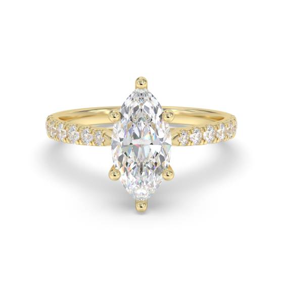 1ct VVS2/D Lab Grown Marquise Diamond Shoulder Set Ring in 18k Yellow Gold