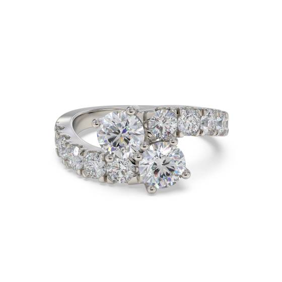 Two Stone Round Diamond Shoulder Set Ring