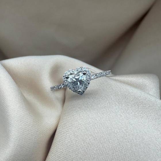 0.75ct SI2/G Heart Cut Natural Diamond Halo Engagement Ring