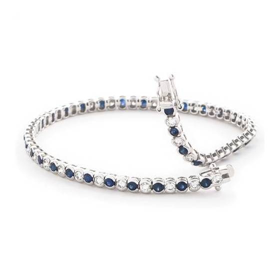 4.50ct VS/F-G Round Cut Diamond and Blue Sapphire Gemstone Tennis Bracelet