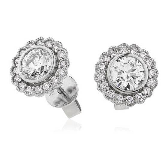 0.50ct VS/E-F Round Cut Natural Diamond Halo Earrings