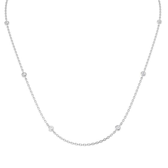 1.49ct VVS/E-F Round Cut Labgrown Diamond 18Inches Rubover Chain Necklace