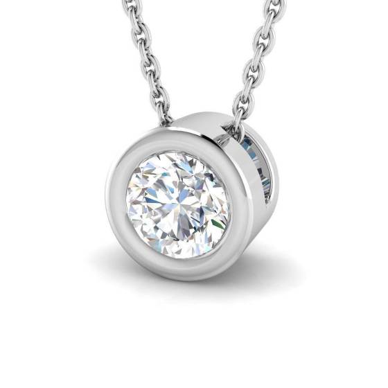 0.47ct VVS/E-F Round Cut Lab Grown Diamond Rubover Solitaire Pendant