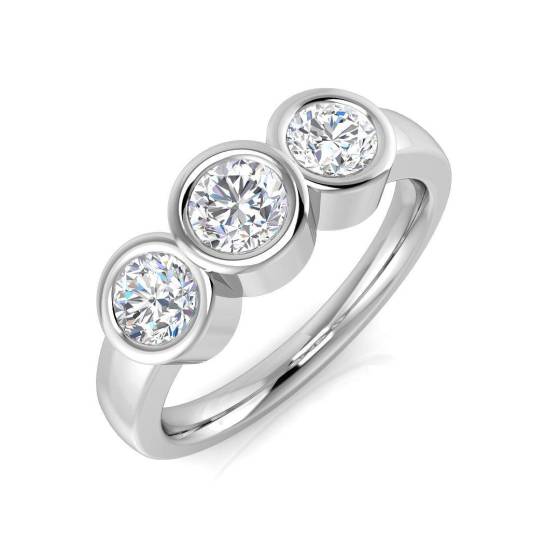 1.00ct VS/E-F Round Cut Labgrown Diamond Bezel Trilogy Ring