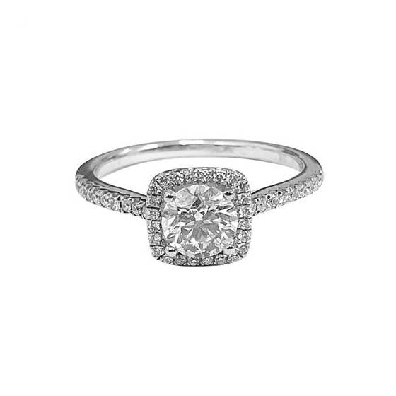 0.85ct VS/F-G Round Cut Natural Diamond Halo Shoulder Set Ring