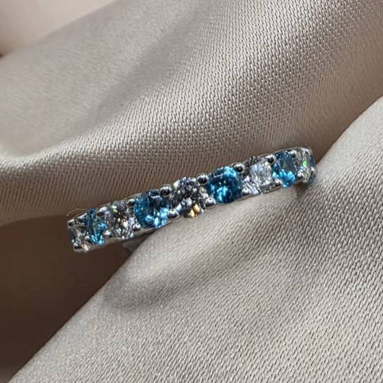 2.00ct VS/E-F Round Cut Aquamarine Gemstone Full Eternity Ring