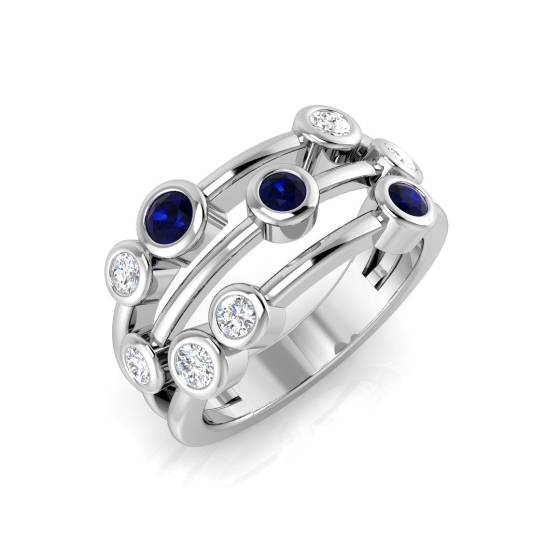 0.73ct SI/F-G Round Cut Blue Sapphire Gemstone Bubble Ring
