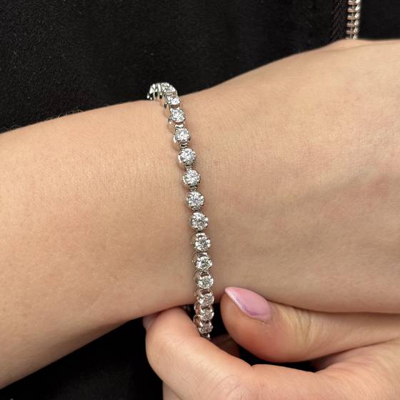 7.02ct SI/F-G Round Cut Natural Diamond 7 Inches Tennis Bracelet
