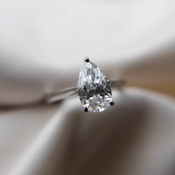 1.60ct VVS2/E Pear Cut Lab Grown Diamond Solitaire Ring
