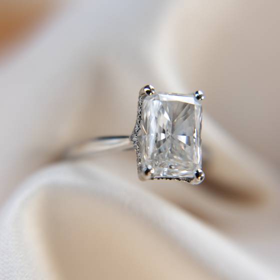 2.65ct VS1/F Radiant Cut Lab Grown Diamond Hidden Halo Ring