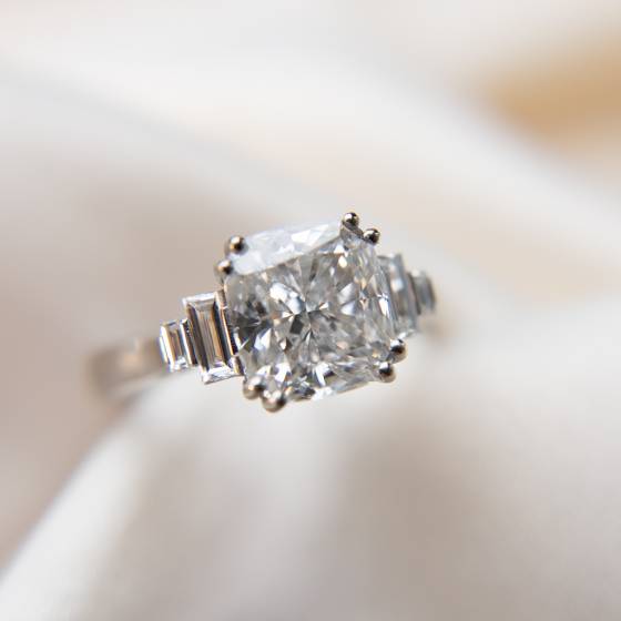 2.42ct VVS2/E Cushion Cut Lab Grown Diamond Trilogy Ring