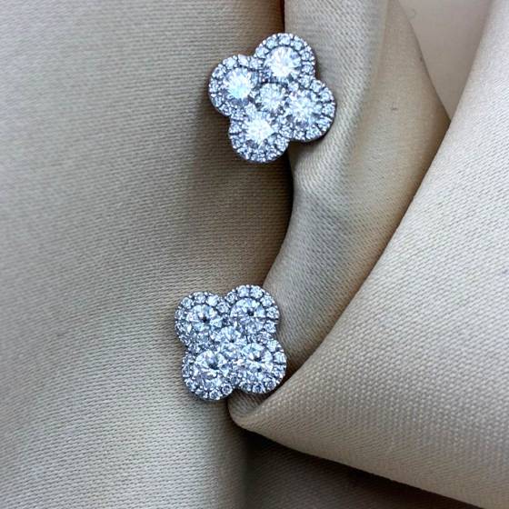 1.20ct VS/E-F Round Cut Natural Diamond Cluster Earrings