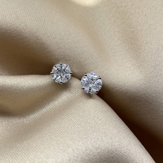 0.60ct VS/F-G Marquise Cut Natural Diamond Cluster Earrings