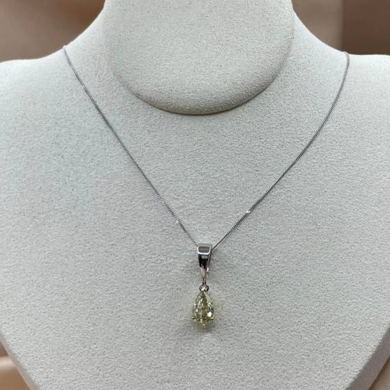 1.01ct SI2/FY Pear Cut Natural Diamond Solitaire Pendant