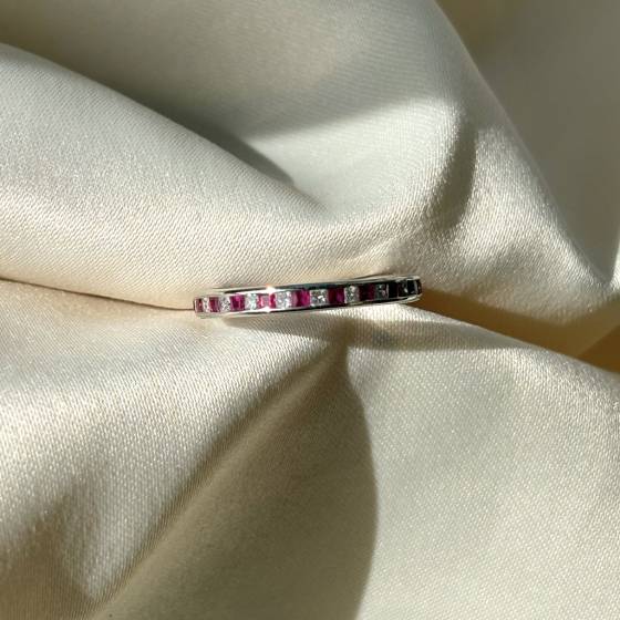 0.50ct VS/F-G Princess Cut Ruby Gemstone Full Eternity Ring