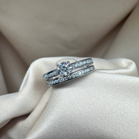 0.75ct SI2/F Round Cut Natural Diamond Bridal Set Ring