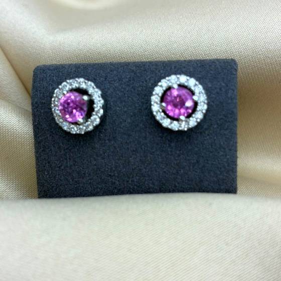 1.50ct VS/E-F Round Cut Pink Sapphire Gemstone Halo Earrings