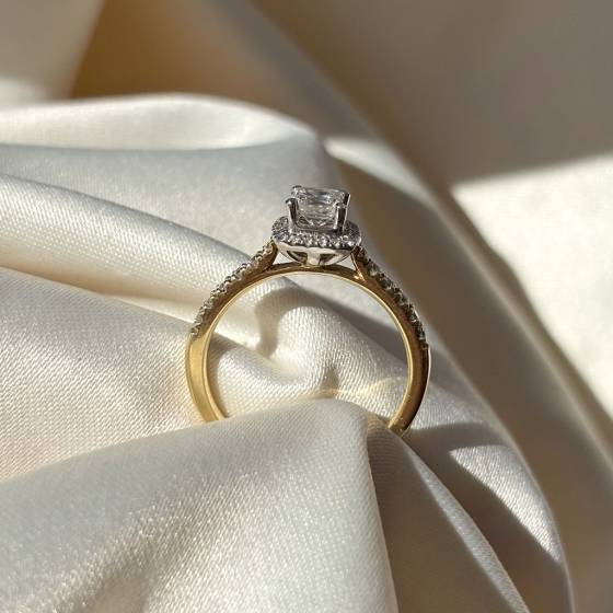 0.85ct VVS2/F Princess Cut Natural Diamond Halo Ring