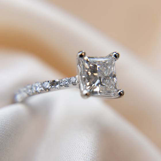 1.85ct VVS2/E Princess Cut Lab Grown Diamond Shoulder Set Ring