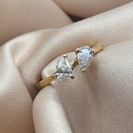 0.60ct SI2/H Pear Cut Natural Diamond Two Stone Ring