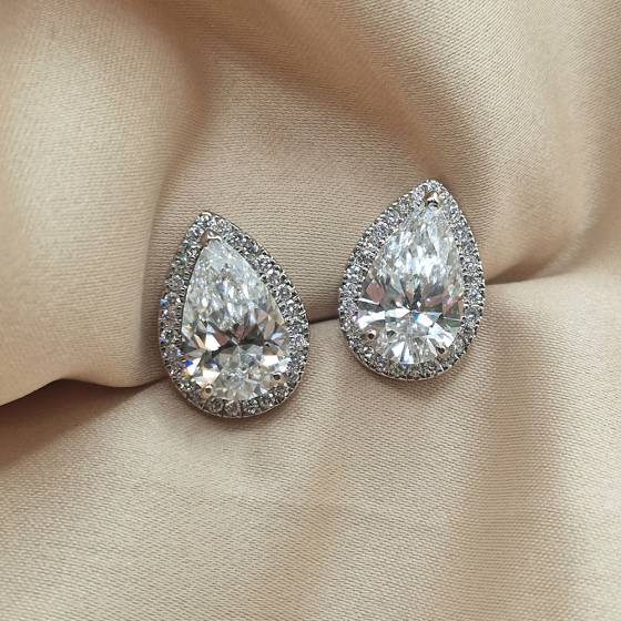 10.15ct VS1/E Pear Cut Lab Grown Diamond Halo Earrings