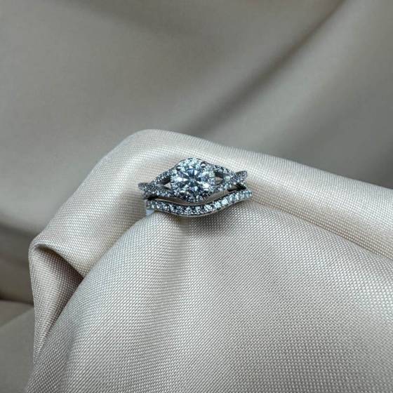 0.87ct SI1/D Round Cut Natural Diamond Bridal Set Ring