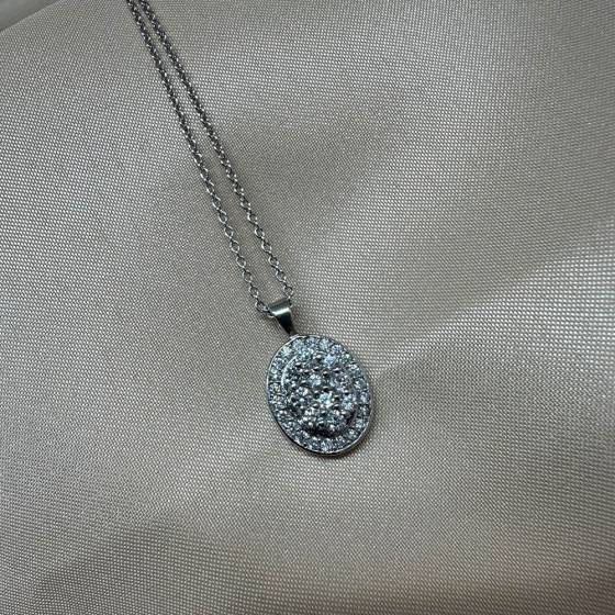 1.00ct VS/F Round Cut Natural Diamond Halo Cluster Pendant and Chain