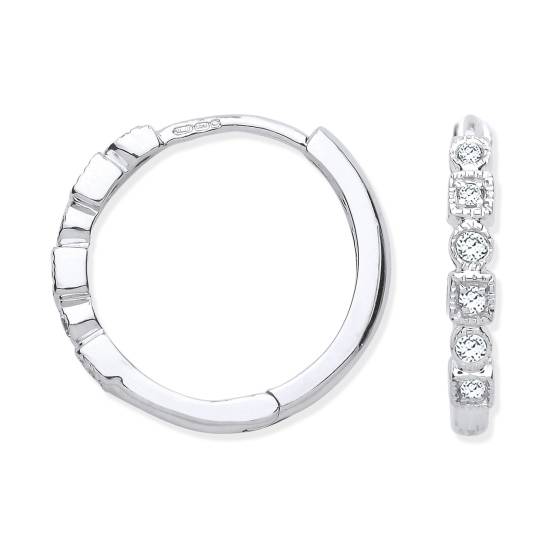 9k White Gold Round 0.10ct Diamond Hoop Earrings 
