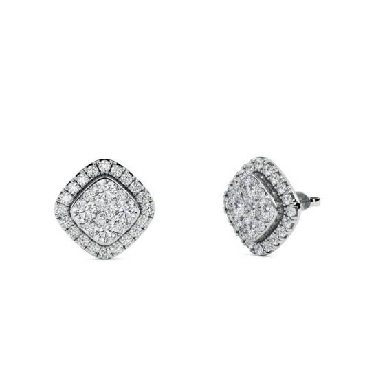 1.00ct VS/E-F Round Cut Natural Diamond Cluster Earrings