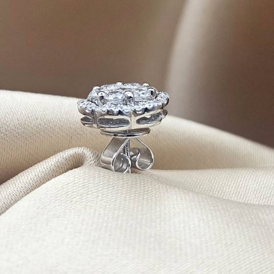 1.00ct VS/E-F Round Cut Natural Diamond Cluster Earrings