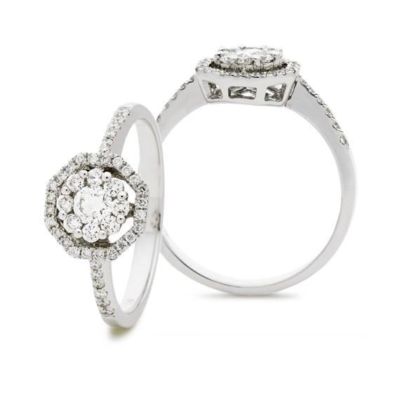 0.50ct VS/F-G Round Cut Natural Diamond Cluster Halo Ring